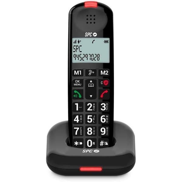 SPC Comfort Kairo - Trådlös seniortelefon, stora knappar, förstärkt ljud, hörapparatkompatibel, samtalsblockering - Svart