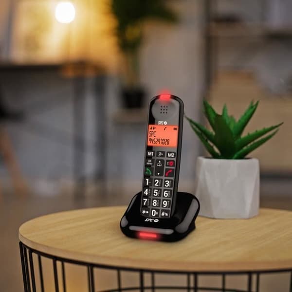 SPC Comfort Kairo - Trådlös seniortelefon, stora knappar, förstärkt ljud, hörapparatkompatibel, samtalsblockering - Svart