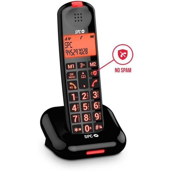 SPC Comfort Kairo - Trådlös seniortelefon, stora knappar, förstärkt ljud, hörapparatkompatibel, samtalsblockering - Svart