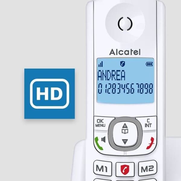 Trådlös telefon - ALCATEL - F530 Röst - Telefonsvarare, samtalsblockering, handsfree, 2 direktminnen, Vit/Grå