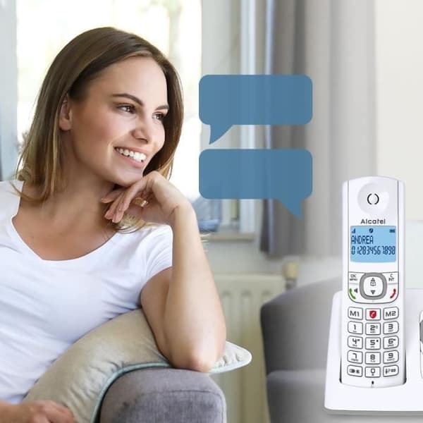 Trådlös telefon - ALCATEL - F530 Röst - Telefonsvarare, samtalsblockering, handsfree, 2 direktminnen, Vit/Grå