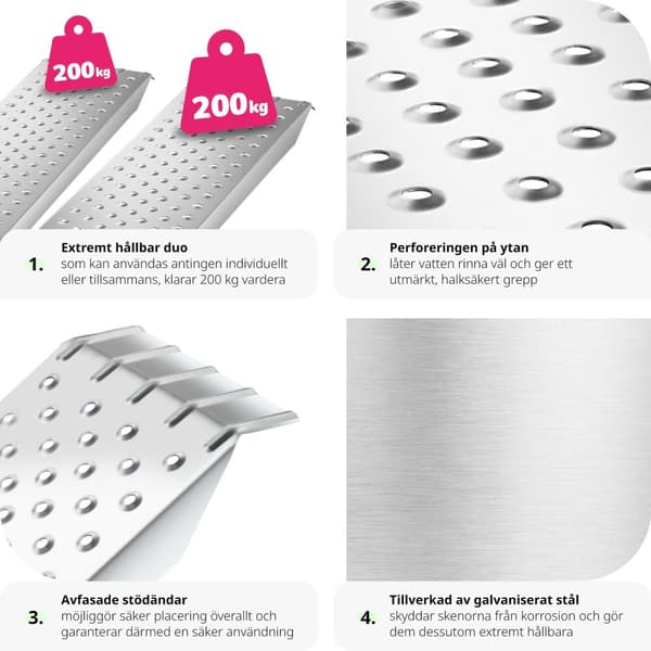 Lastramp Sven, 2-pack, 400 kg lastkapacitet, halkfria - silver