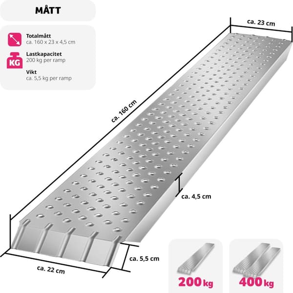 Lastramp Sven, 2-pack, 400 kg lastkapacitet, halkfria - silver