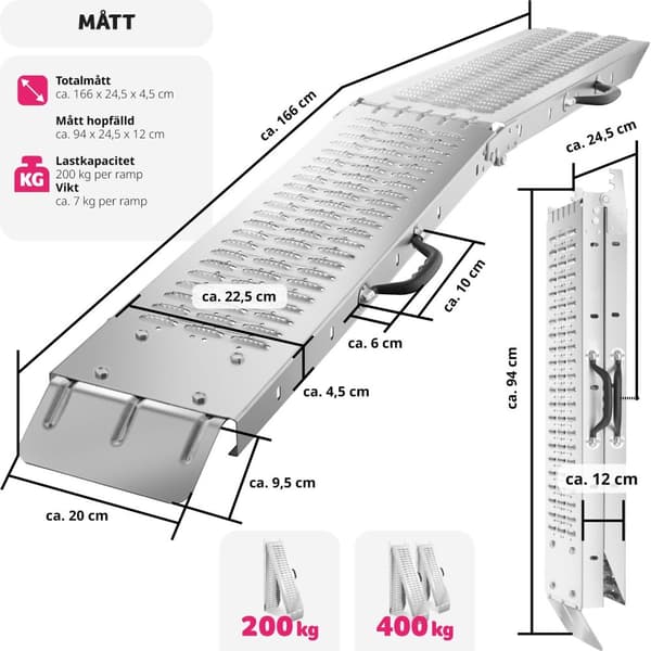 Lastramp Björn, 2-pack, hopfällbara, 400kg lastkapacitet - 166 cm