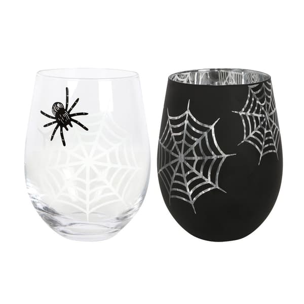 Something Different Spindelväv och spindel Stemless vinglas (2-pack) Black/Clear/Silver One Size