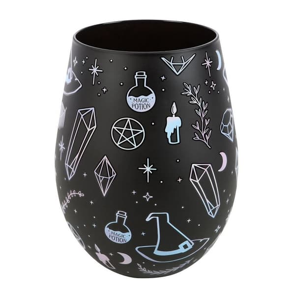 Something Different Crystal Witch Print Stemless Wine Glass Black/Blue One Size
