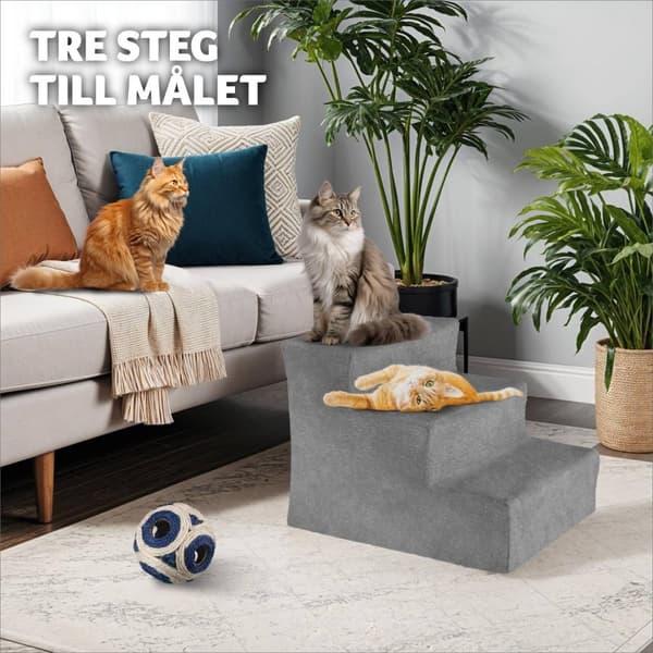 Husdjurstrappa Paw Path med plyschöverdrag 37 x 45 x 34,5 cm - grå