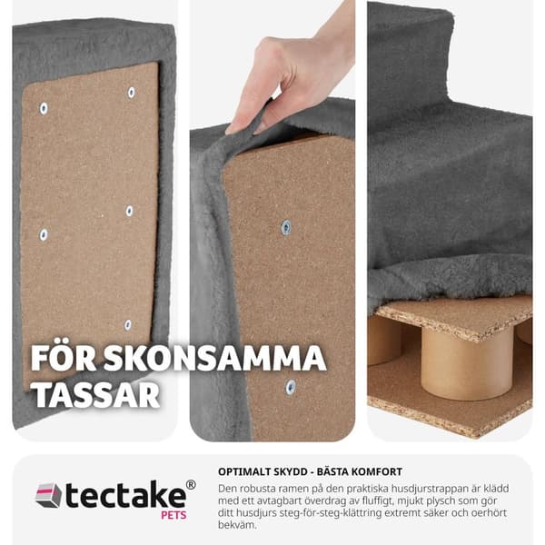 Husdjurstrappa Paw Path med plyschöverdrag 37 x 45 x 34,5 cm - grå