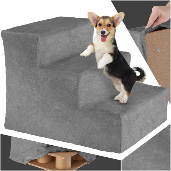 Husdjurstrappa Paw Path med plyschöverdrag 37 x 45 x 34,5 cm - grå
