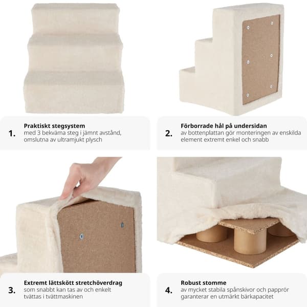 Husdjurstrappa Paw Path med plyschöverdrag 37 x 45 x 34,5 cm - sand