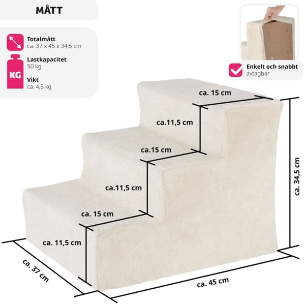Husdjurstrappa Paw Path med plyschöverdrag 37 x 45 x 34,5 cm - sand
