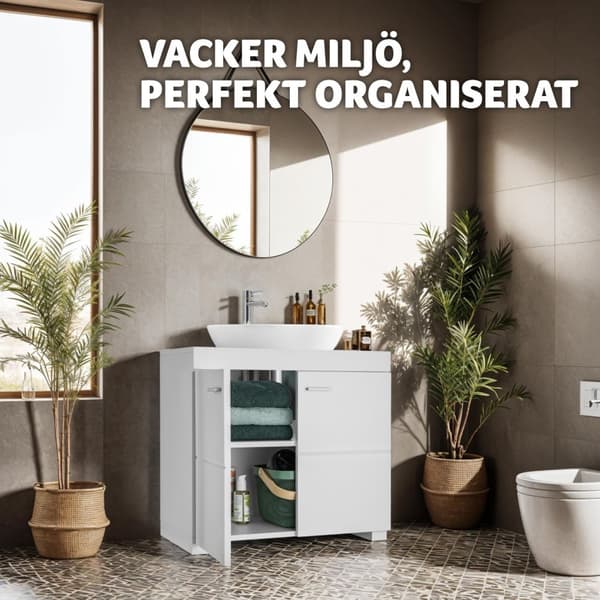 Tvättställsskåp Idris, 2 fack, kapacitet 35 kg - vit