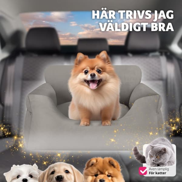 Hundbilstol Milow, vadderad, med säkerhetskoppel - grå