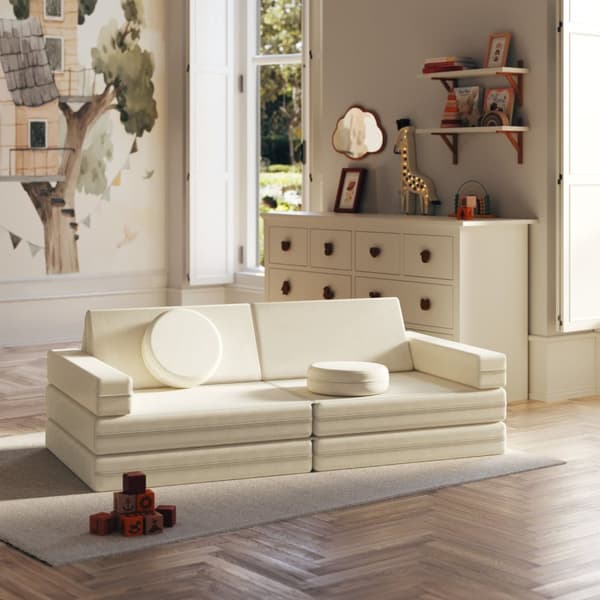 Leksoffa Lilly, 8-delad, med sovfunktion - 120 cm, beige