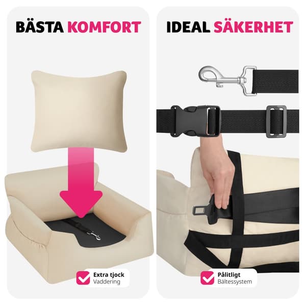Hundbilstol Milow, vadderad, med säkerhetskoppel - beige