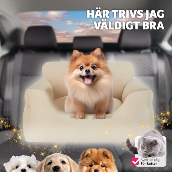 Hundbilstol Milow, vadderad, med säkerhetskoppel - beige