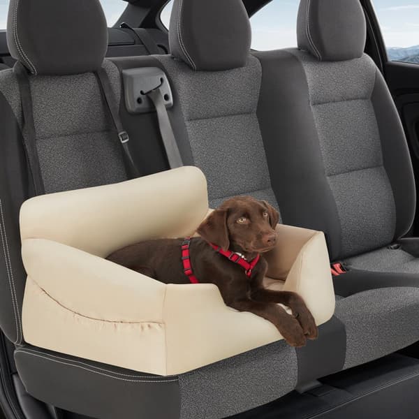 Hundbilstol Milow, vadderad, med säkerhetskoppel - beige