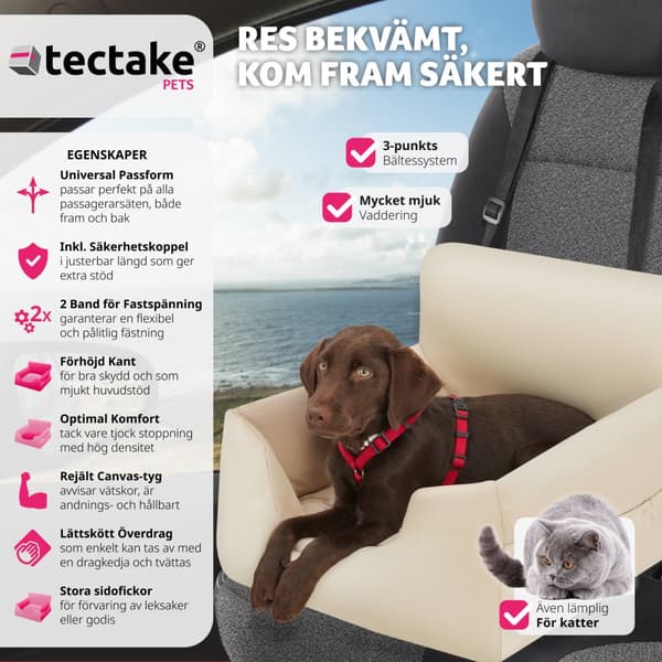 Hundbilstol Milow, vadderad, med säkerhetskoppel - beige