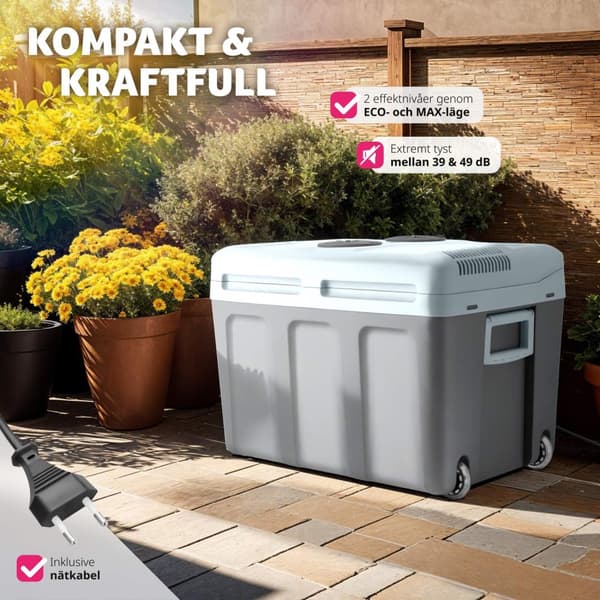 Elektrisk kyl- och värmebox med handtag och hjul, 40 liter - grå