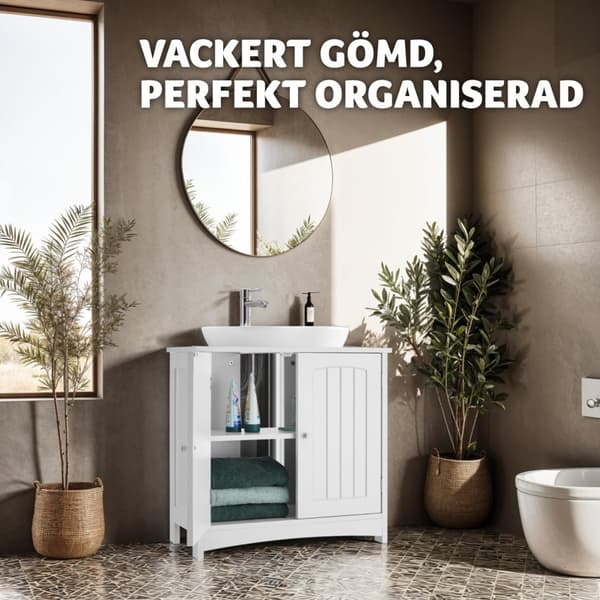 Tvättställsskåp Jasper, 2 fack, kapacitet 35 kg - vit