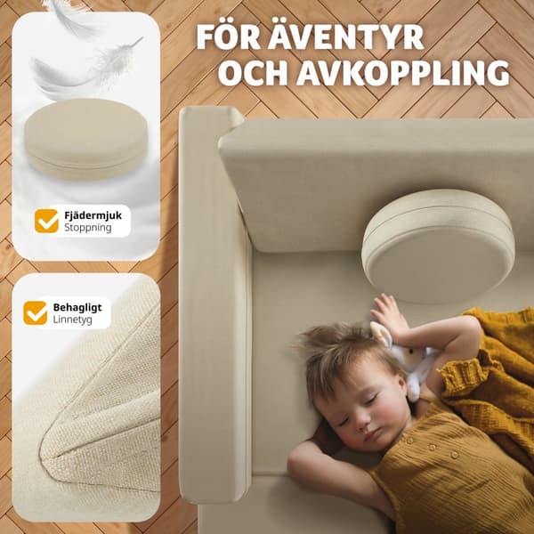Leksoffa Lilly, 8-delad, med sovfunktion - 160 cm, beige