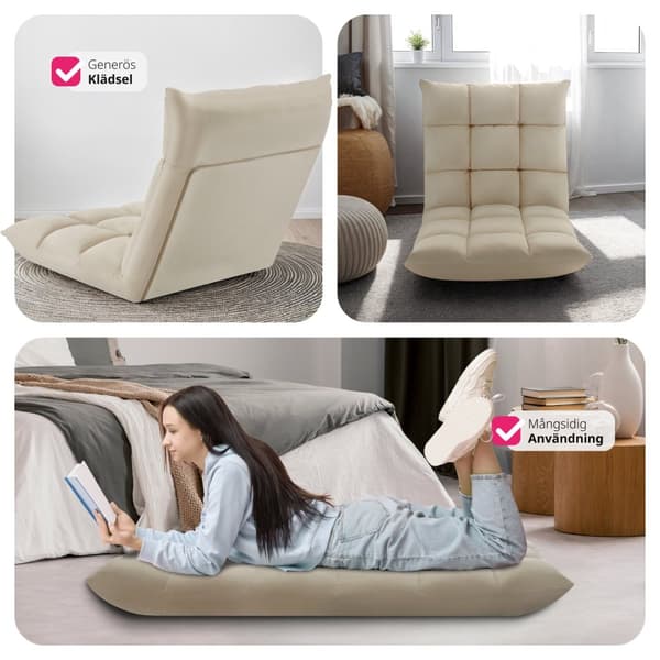 Avslappningsfåtölj Snooze, 2 i 1, sammet, 14-stegs justerbar - beige