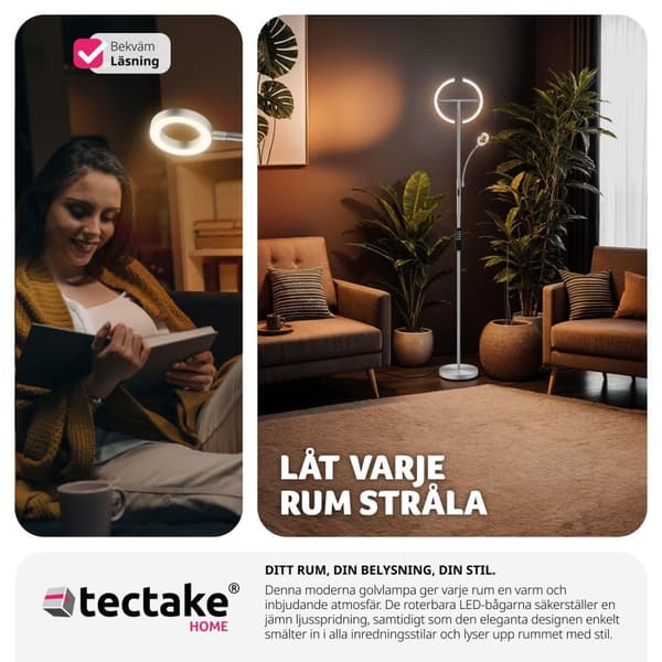 Golvlampa Auralis LED 20W, läslampa med dimmer - Matt nickel
