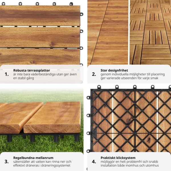 20-pack terrassplattor Tabula i akacieträ, 4 lameller per platta - brun