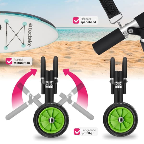 Transportvagn för surfbräda WaveWheel, hopfällbar, för 2 brädor - svart/grön