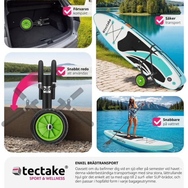 Transportvagn för surfbräda WaveWheel, hopfällbar, för 2 brädor - svart/grön