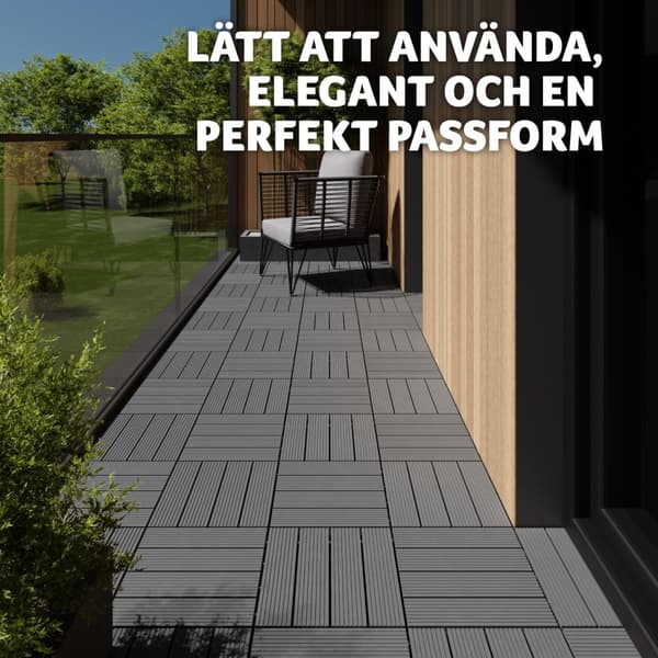 Golvplattor Tegulas, WPC med träutseende - grå, Uppsättning av 11