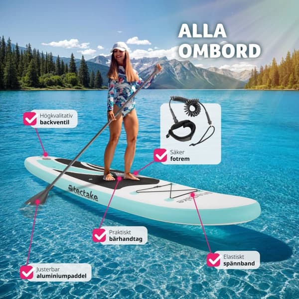 Stand-Up Paddle Board Zenon, 2-i-1 uppblåsbar, komplett set - vit/turkos