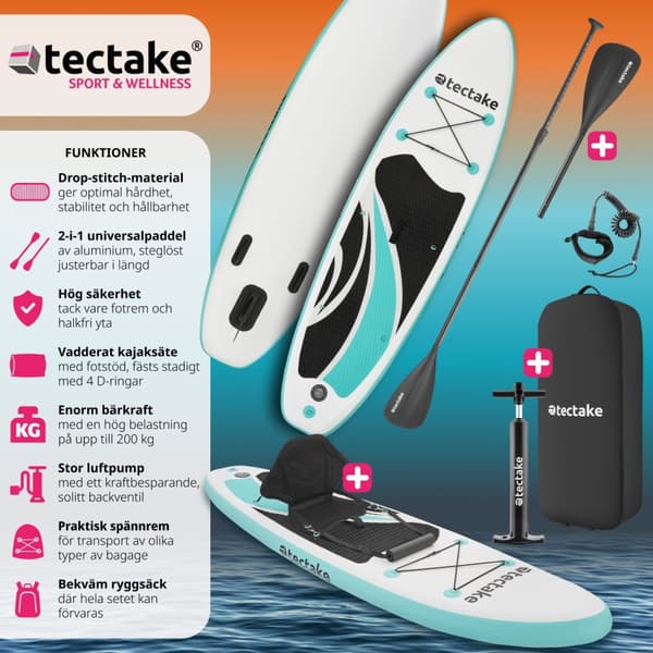 Stand-Up Paddle Board Zenon, 2-i-1 uppblåsbar, komplett set - vit/turkos