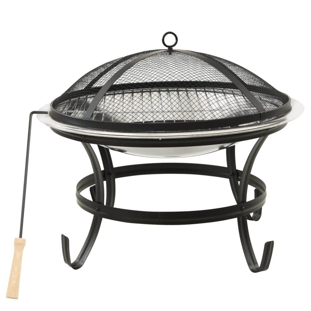 vidaXL 2-i-1 Eldstad grill och eldgaffel 56x56x49 cm rostfritt stål