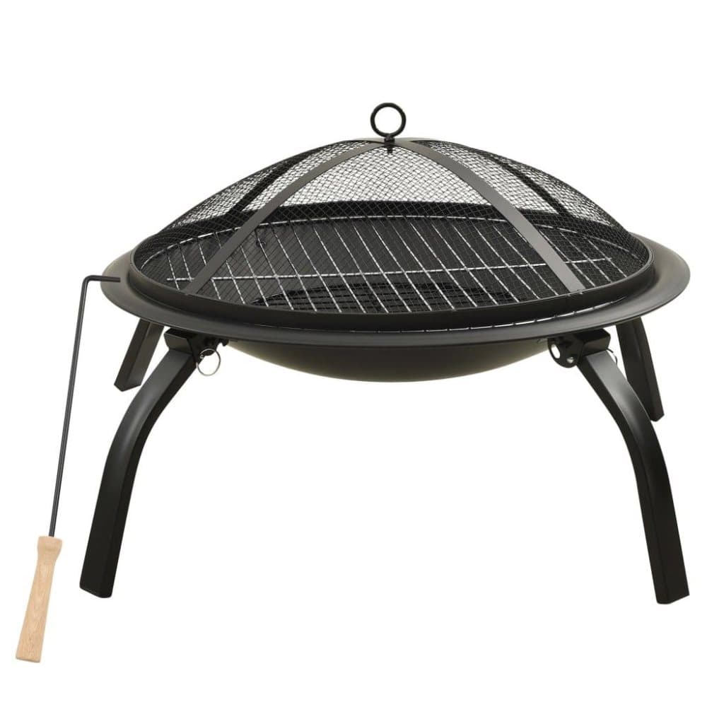 vidaXL 2-i-1 Eldstad med grill och eldgaffel 56x56x49 cm stål