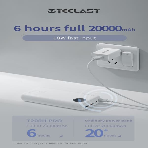T200H Pro 20 000 mAh 22,5 W USB PD QC3.0 Power Bank 3 lähtö ja 2 sisääntuloa