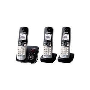Panasonic KX TG6823 - trådløs telefon - telefonsvarer med nummervisning - DECT - sort + 2 ekstra håndsæt (KX-TG6823GB) Sort, Sølv