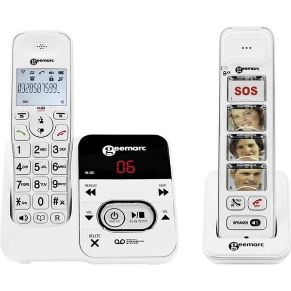 Geemarc DUO - DECT-telefon - Wit - Med svarapparat en PhotoDECT - højttalertelefon