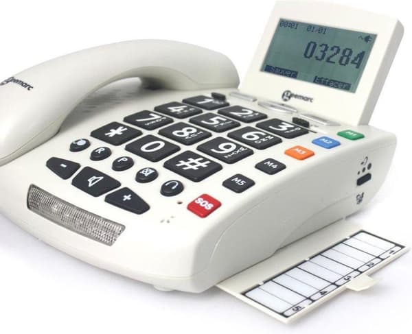 Geemarc - Serenities - Vaste telefon - Med dragbar SOS-knapp - Med nummervisning och 30 dB ljudsversterking - Geschikt för dålig hörsel och dålig hörs