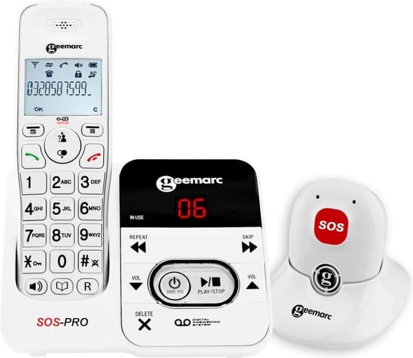 GEEMARC AmpliDECT 295 SOS Pro trådløs telefon med 30 dB GELUIDSVERTERKING til SLECHTHORENDEN. Med ALARM-vedhæng og BEANTWOORDER
