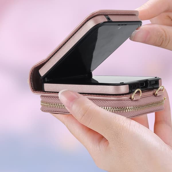 INF Stilfuld pink tegnebogsetui til Samsung Galaxy Z Flip 3 med RFID