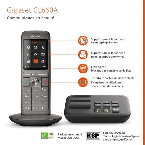 Gigaset CL 660 A Antracit Fastnettelefon - Telefonsvarer, baggrundsbelyst farvedisplay og eksklusiv finish