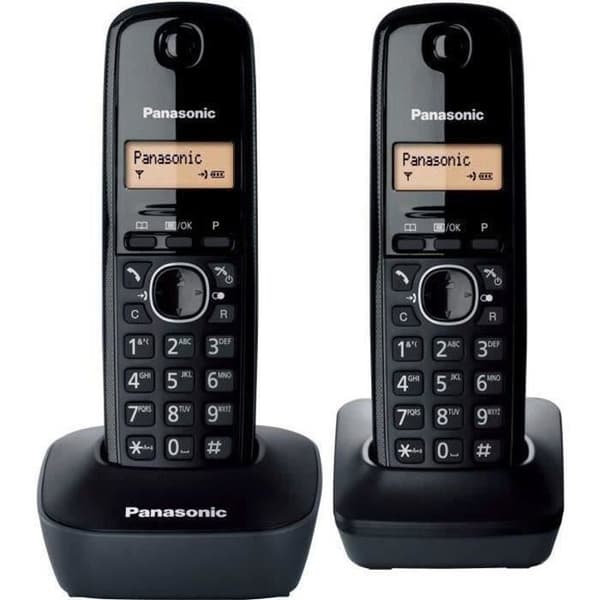 Panasonic KX-TG1612FRH | Digital trådløs telefon, base + 2 håndsæt, nummervisning, lang batterilevetid, LCD, genopkald