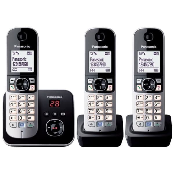 PANASONIC DECT-bostadstelefon - TG6823 - Trio med telefonsvarare - Silver och svart Svart, Silver