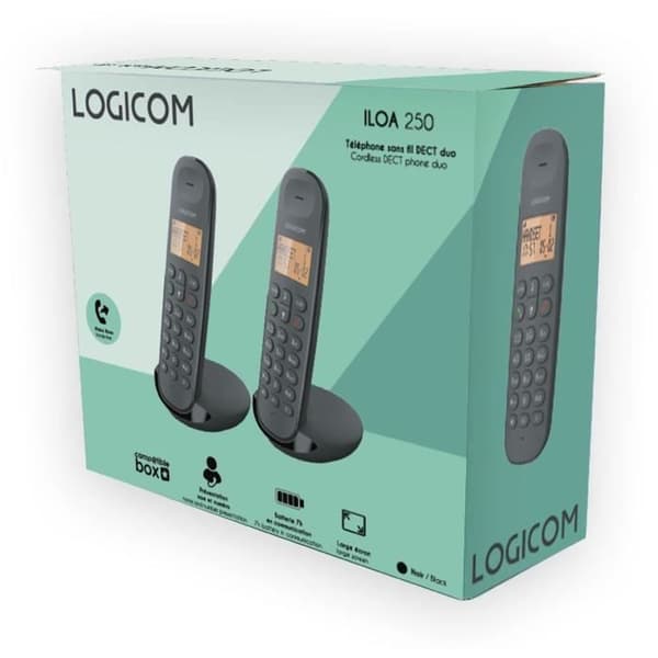 Langaton lankapuhelin - LOGICOM - DECT ILOA 250 DUO - Musta - Ilman vastaajaa