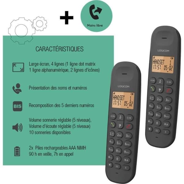 Langaton lankapuhelin - LOGICOM - DECT ILOA 250 DUO - Musta - Ilman vastaajaa