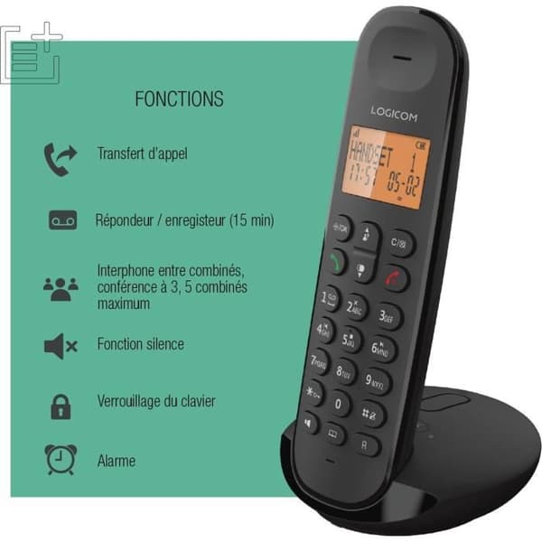 Trådlös fast telefon - LOGICOM - DECT ILOA 155T SOLO - Svart - Med telefonsvarare