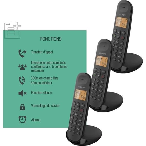 Trådlös fast telefon - LOGICOM - DECT ILOA 350 TRIO - Svart - Utan telefonsvarare