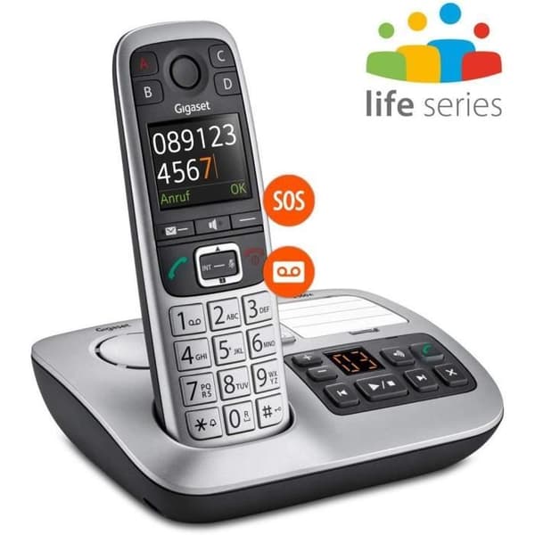 Gigaset DECT langaton puhelin musta/hopea vastaajalla - e560a