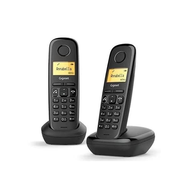 GIGASET A270 Duo trådlös telefon svart - nummerpresentation, telefonbok med 80 namn, handsfree, monokrom LCD-skärm